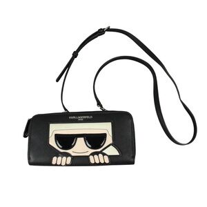 KARL LAGERFELD PARIS Women Leather Camera Crossbody Bag Wallet Black EUC